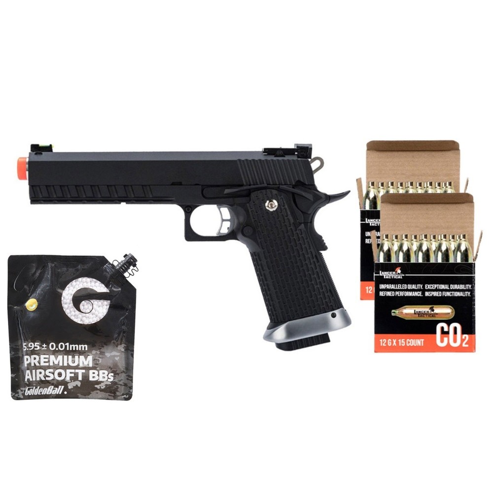KJW Xcelerator 6″ Hi-CAPA CO2 Gas Blowback Airsoft Pistol – CO2 Combo – (Black)