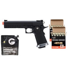 KJW Xcelerator 6″ Hi-CAPA CO2 Gas Blowback Airsoft Pistol – CO2 Combo – (Black)