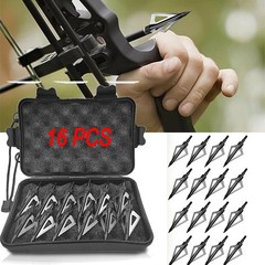 16Pcs 100Grain 3Blade Hunting Archery Broadhead Compound Bow Fixed Arrowhead Tip
