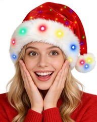 LED Light Up Christmas Santa Hat for Adult Women Men Holiday Xmas Headwear wi…
