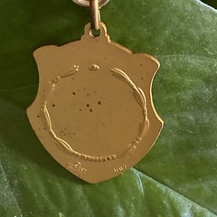 Vtg Gold Tone Archery Archer & Eagle Sagittarius Shield Shaped Medal Charm Italy