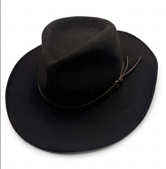 Scala Classico Black 100% Wool Felt Fedora Hat Medium Genuine Leather Band