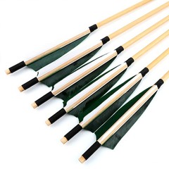 12X 32″ Archery Wooden Arrows 5″ Feather Field Tips Traditional Bow Longbow Hunt