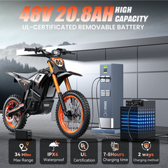 2026 Electric Dirt Bike Peak 3000W 48V 23AH Bicycle 35MPH motorcycles for Adult