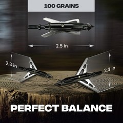 BALLISTA Mechanical Broadheads – 100 Grain 2-Blade Expandable Hunting Tips – 3pc