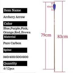 31″ Pure Carbon Arrows Feathers SP340 400 500 600 Compound Recurve Bow Hunting