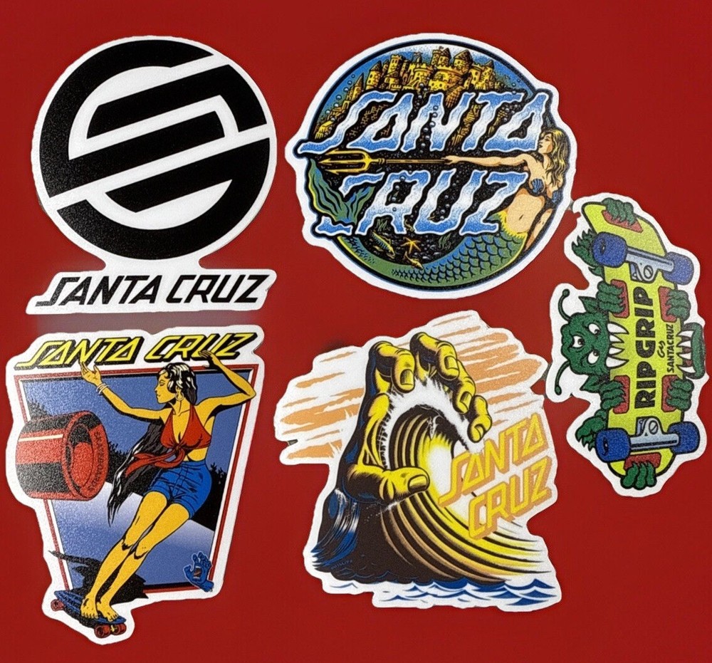 🔥Lot Of 5 Santa Cruz CA Skateboarding 3M Stickers Beach Wave Mermaid Hand Bones