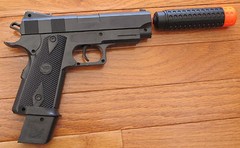 Airsoft Spring Pistol W/Barre Extension, Safety Glasses 230 FPS