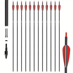 12PCS 30″ Archery Carbon Arrows, Spine 500 & OD 7.8mm 3” Feather Hunting Arrows