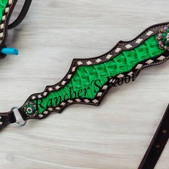 Western Leather Tack Set For Horse | Green Gator With V Shape Tack Set