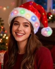LED Light Up Christmas Santa Hat for Adult Women Men Holiday Xmas Headwear wi…