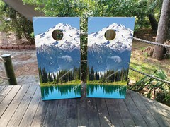 WATERPROOF & FADEPROOF Cornhole Board Wraps / Scenic Mountain Range and Lake