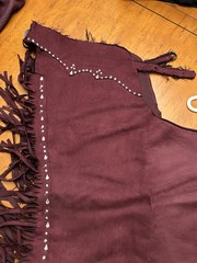 Burgundy Western Outfit – Hobby Horse Jacket- Custom Crystal Chaps- Animal Print