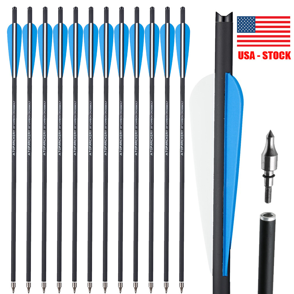 Archery 12Pcs 20″ Crossbow Bolts Carbon Arrows OD8.8mm Half Moon Nock Hunting