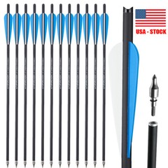 Archery 12Pcs 20″ Crossbow Bolts Carbon Arrows OD8.8mm Half Moon Nock Hunting