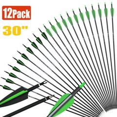 12pcs Archery Carbon Arrows 30inch SP500 For Compound Recurve Bow Hunting Target