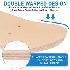8 Pack Blank Skateboard Decks Bulk, 17 x 5 Inch 7-Layer Maple Double Natural