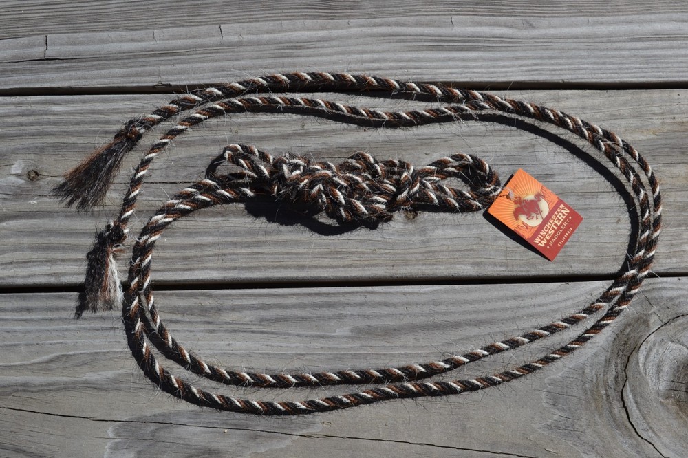 Jose Ortiz 1/4″ Mane Hair Pre-Tied Fiador/Get Down Rope 16′-Chestnut/Black/White