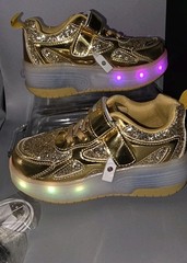 LED Light Up Roller Skate Shoes Glitter Gold Woowyet Size 12 Little Kid EUR 30