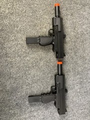 Lot of 2 UZI Style Spring Loaded Cock & Shoot Single Shot Airsoft Guns MINT