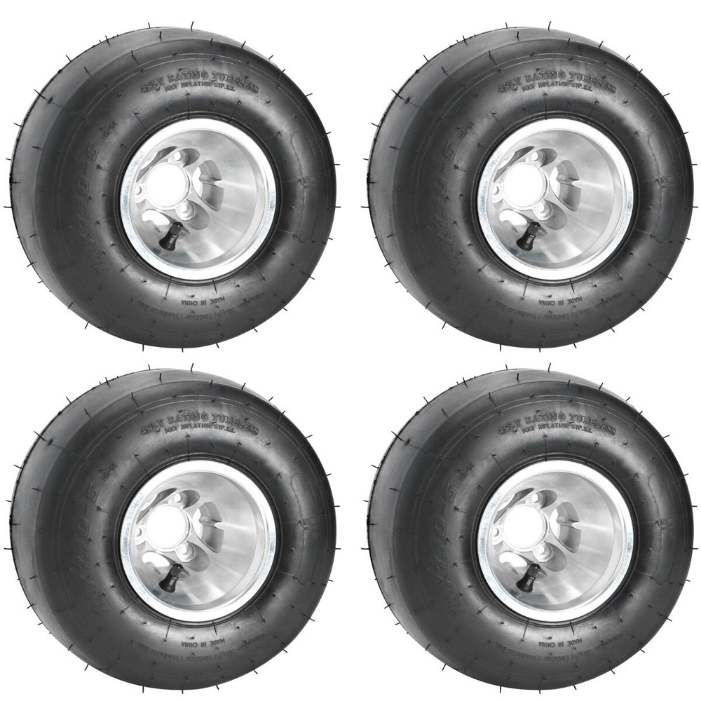 4PCS 11×7.10-5 Go Kart Wheels Tires 5 Inch Aluminum Rim 3 Stud Rear Racing Cart