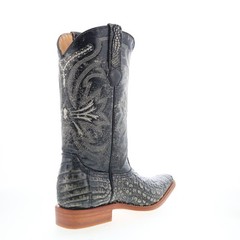 Los Altos Smooth Caiman Square Toe Mens Black Wide Cowboy Western Boots
