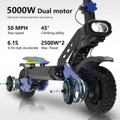 Dual Motor 5000W Electric Scooter 50MPH 55Mi Off-Road NFC Start APP Control 25AH