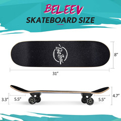 Skateboards for Beginners, 31 X 8 Inch Complete Skateboard for Kids Teens Adults