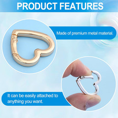 Keychain Clip, Zinc Alloy Heavy Duty Heart Carabiner, Spring Snap Clasp Hook for