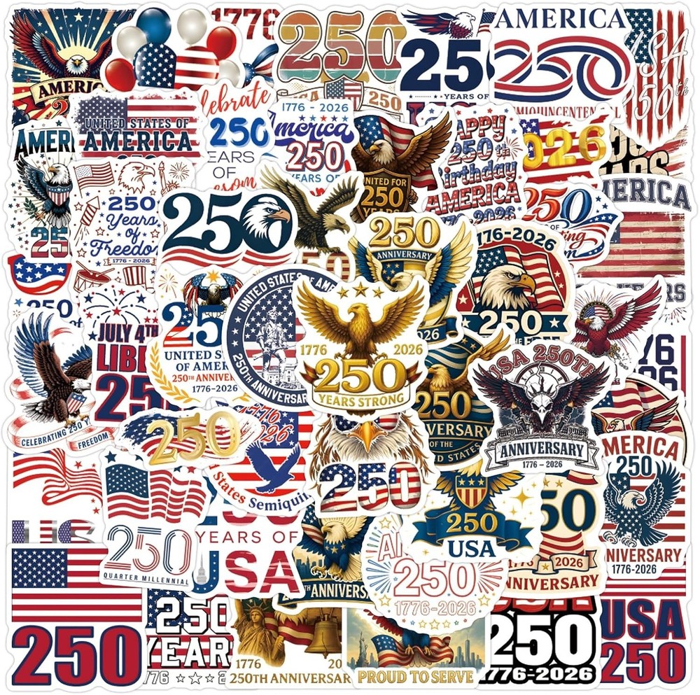 3 Random USA 250 Anniversary Patriotic Vinyl Stickers Decal Fun Mystery Pack