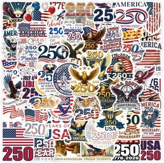3 Random USA 250 Anniversary Patriotic Vinyl Stickers Decal Fun Mystery Pack
