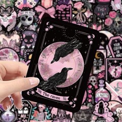 30Pcs Random Aesthetic Dark Pink Gothic Witch Skull Skeleton Waterproof Stickers