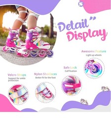 SULIFEEL Rainbow Unicorn Adjustable Inline Skates for Girls Boys and Kids wit…