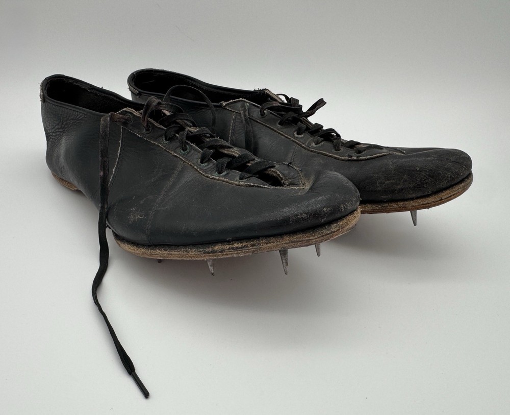 Vintage 1950’s Used Pair Brooks 9 1/2 Black Leather Track & Field Spikes Cleats