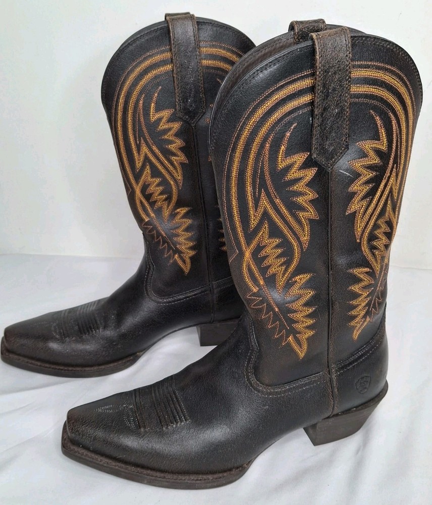 Vintage ARIAT Brown Western Boots Embroidery Decorative Stitching 8.5D