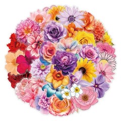 30Pcs Random PET Transparent Colorful Flower Natural Plants Floral Stickers