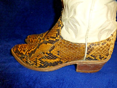 DAN POST MENS SNAKESKIN/ LEATHER BOOTS SIZE 9D DEEP V –MAKE AN OFFER