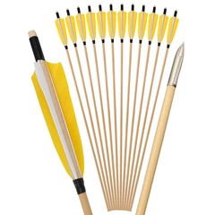 12X 32″ Archery Wooden Arrows 5″ Feather Field Tips Traditional Bow Longbow Hunt
