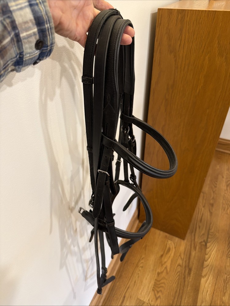 Black Leather Dressage Bridle -Flash- Full