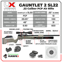 Umarex Gauntlet 2 SL22 .22 Cal PCP Side Lever Air Rifle w/Pellets&Targets&Scope