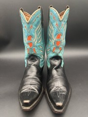 1950’s Acme cowboy boots size 8.5 D. Shorty black & turquoise eagle Inlay Rare!