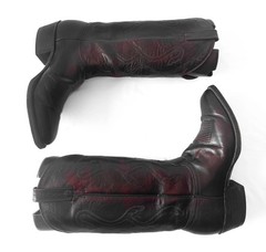 J. Chrisholm Black Cherry Red Leather Cowboy Boots, Men’s Sz. 8.5D