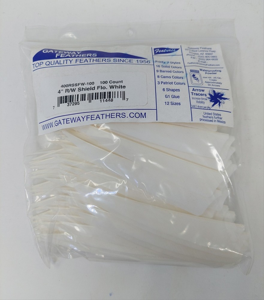 100pk Gateway Feathers 4″ Right Wing: Shield Flo. Florescent White 400RSSFW-100