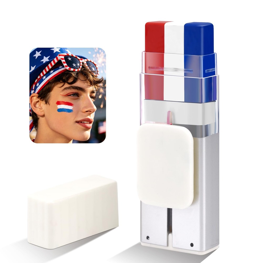 Red White Blue Face Paint Stick Patriotic Eye Black for 4th of July Sports Fans