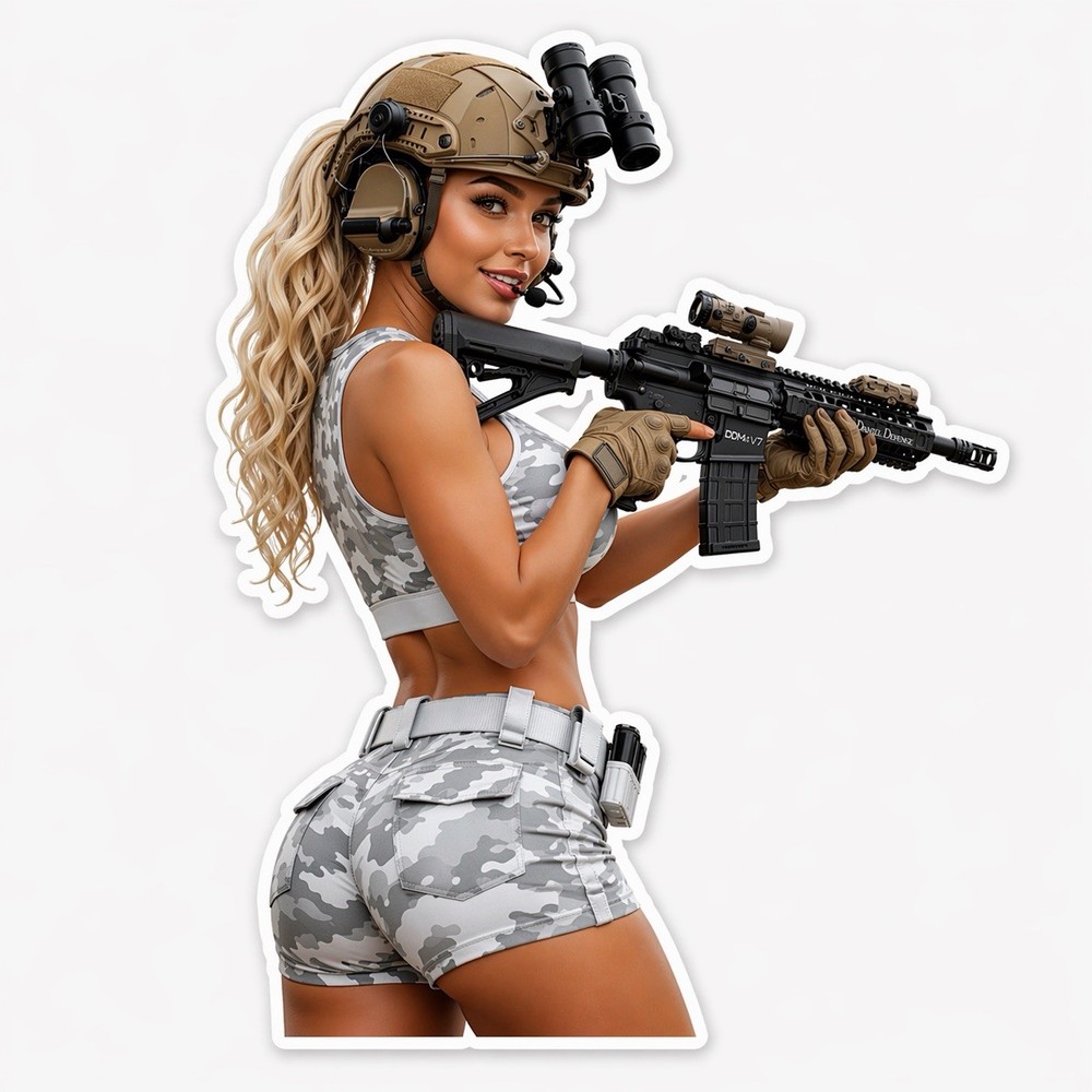 Cartoon Girl Operator AR 15 Sticker Car Gun Decal Tactical Military NVG Anime