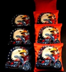 PATRIOTIC BALD EAGLE MOTORCYCLE HARLEY 8 ACA Regulation Cornhole Bean Bags B288