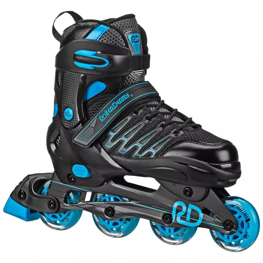 ROLLER DERBY CUSTOM ADULT IN-FIT SKATES – SIZE: MEN 7-10 – BLUE/BLACK