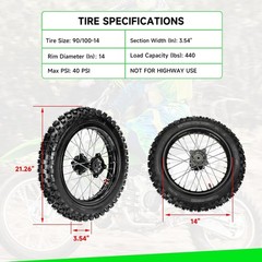 14» Rear Wheel 90/100-14 3.00-14 Dirt Bike Tire Rim For CR80R CR85R CRF125F