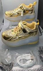 LED Light Up Roller Skate Shoes Glitter Gold Woowyet Size 12 Little Kid EUR 30