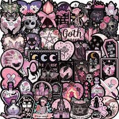 30Pcs Random Aesthetic Dark Pink Gothic Witch Skull Skeleton Waterproof Stickers